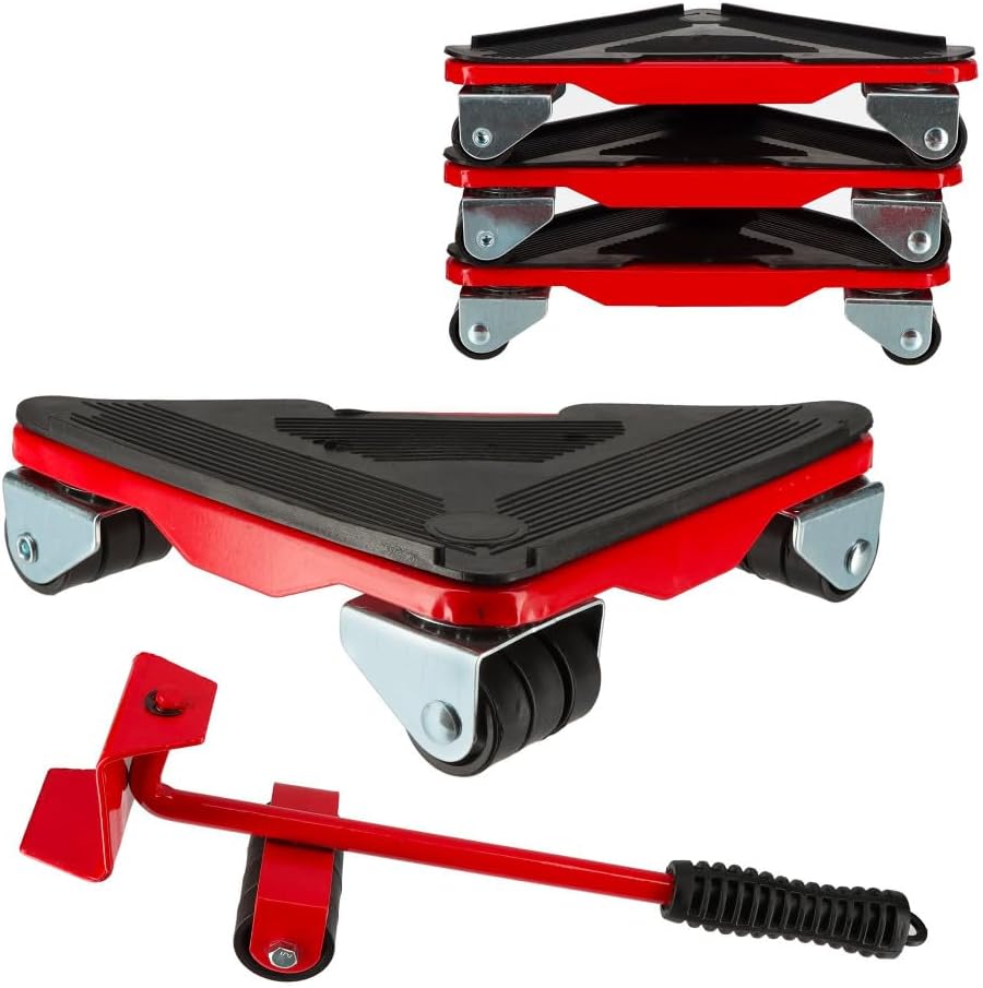 GTYPRO Deplace Set of 5 Red 360 Degree Rotating Furniture Castors 300kg