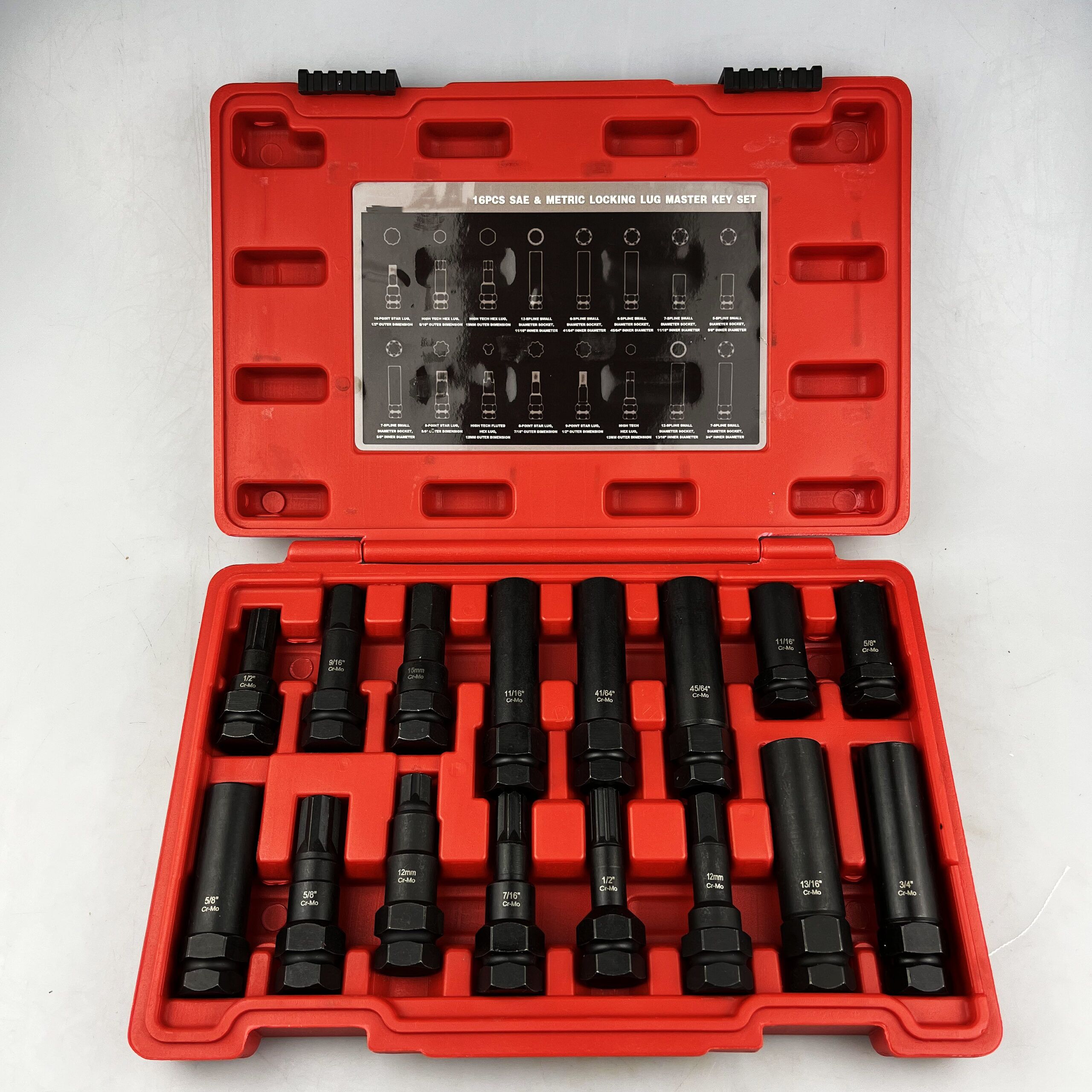 16 Piece Locking Lug Nut Master Key Set