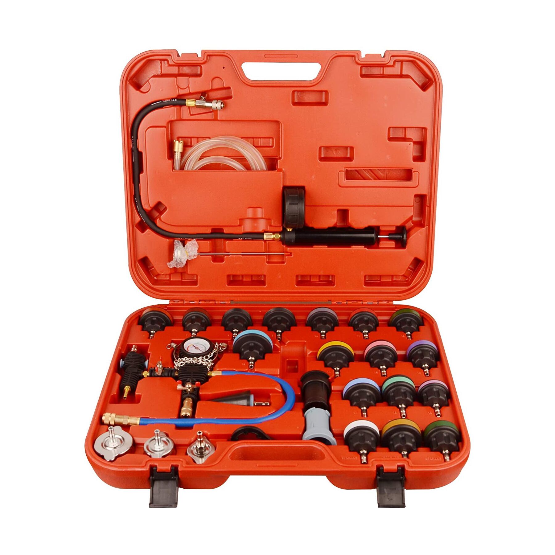 27 PCS Radiator Cooling System Leak Test Pneumatic Purge Fill Tool Set ( Multi-Function)